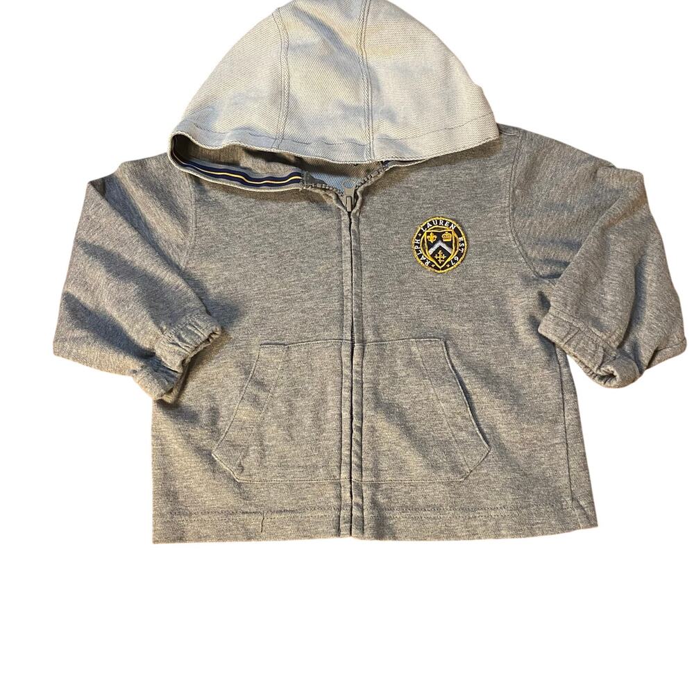 Ralph Lauren light gray full zip‎ logo patch hooded toddler sweatshirt SIZE 3T